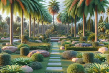 jardines con palmeras y piedras