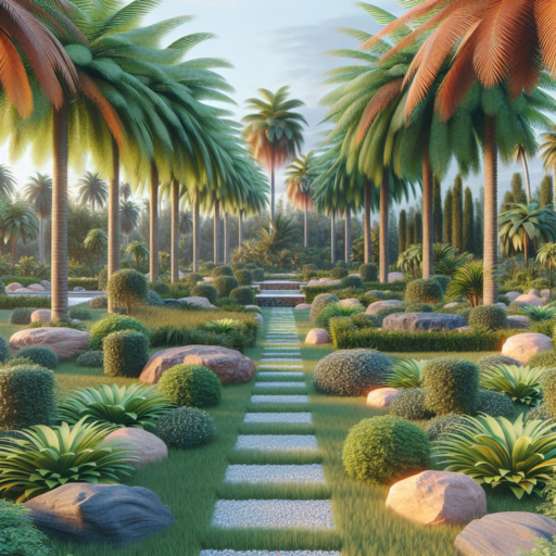 jardines con palmeras y piedras